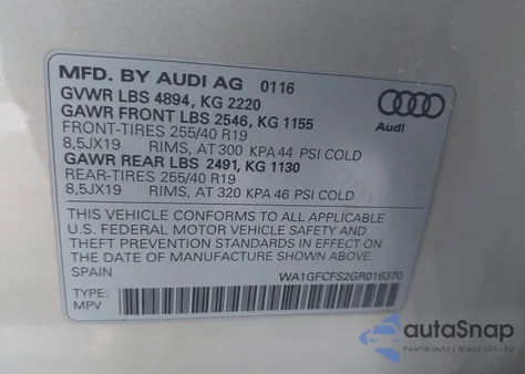 2016 Audi Q3 2.0T Premium Plus from USA, damaged, VIN WA1GFCFS2GR016370
